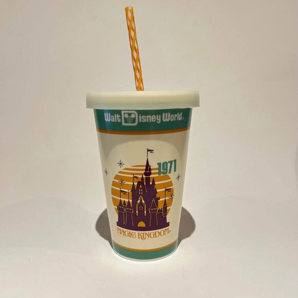 1971 Walt Disney World Magic Kingdom Ceramic Cup with Straw and Silicone Lid - Picture 1 of 6